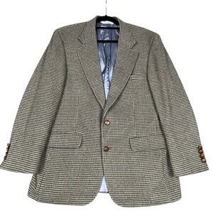 Land's End Classic Houndstooth Wool Camel Hair Preppy Sport Coat Blazer 40R